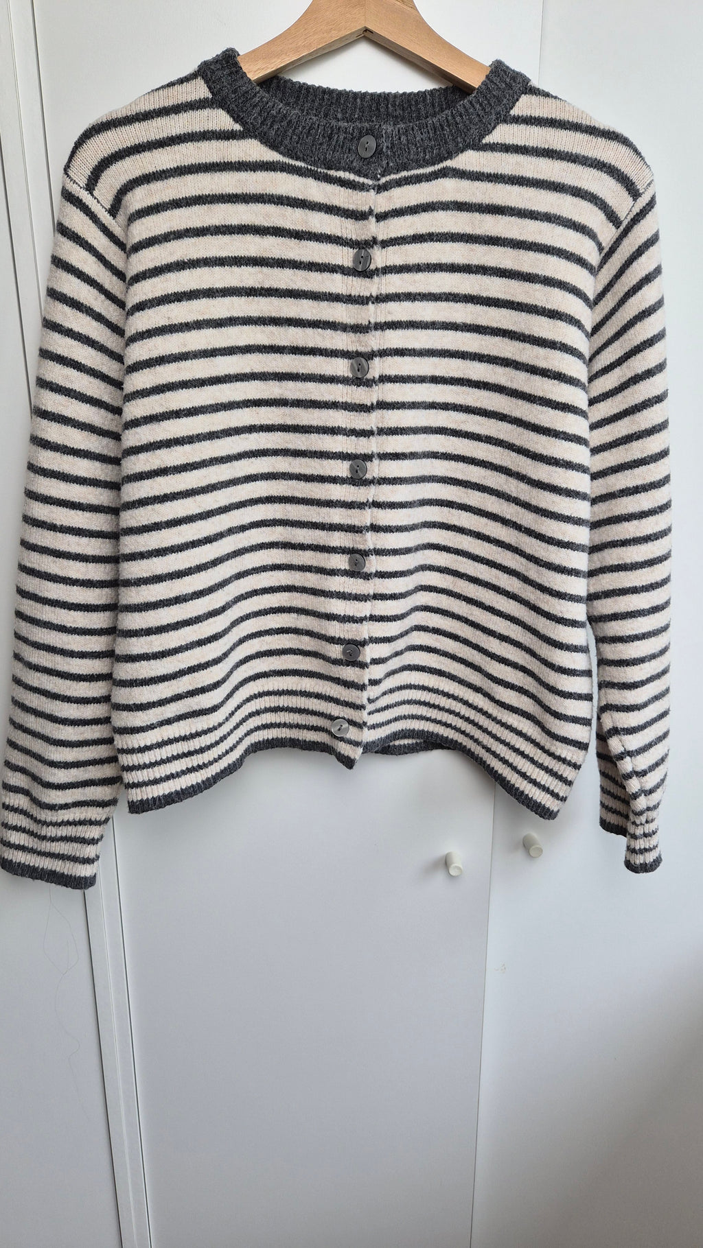 Striped Knit Cardigan| Creamy Grey | Scandi (S)