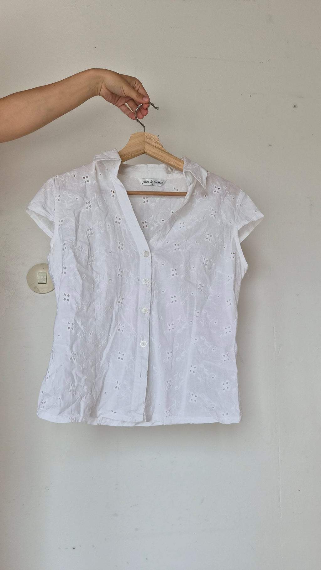 Lochstickerei Bluse 100% Baumwolle Weiß S