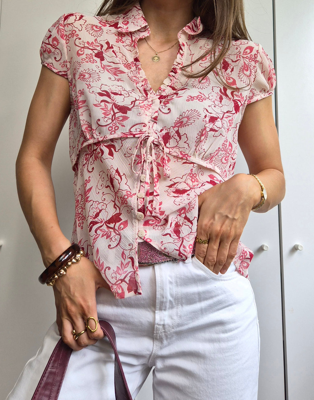 Florale Y2K Kurzarm Bluse