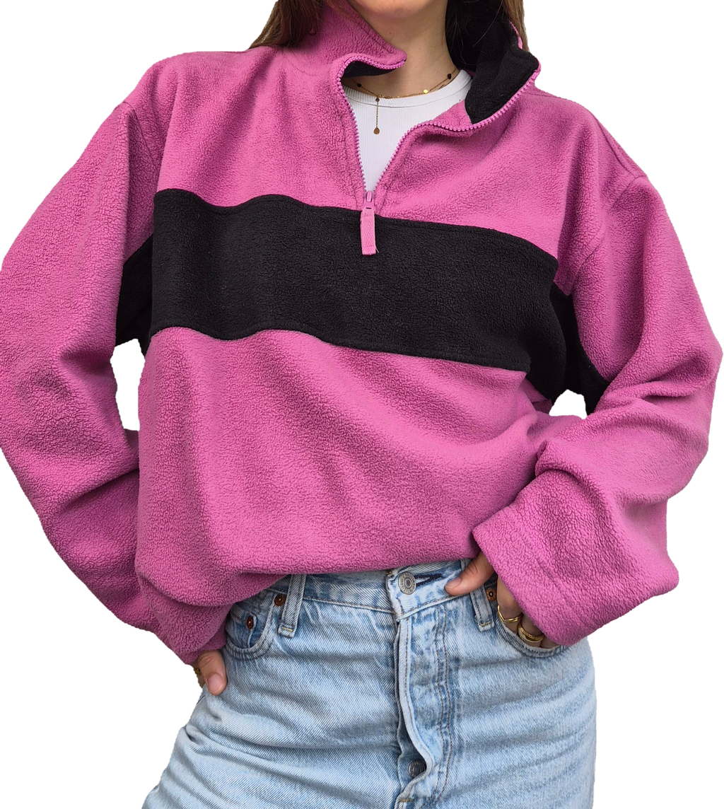 Vintage Fleece Half Zip Pink Black | Colourblock (L)