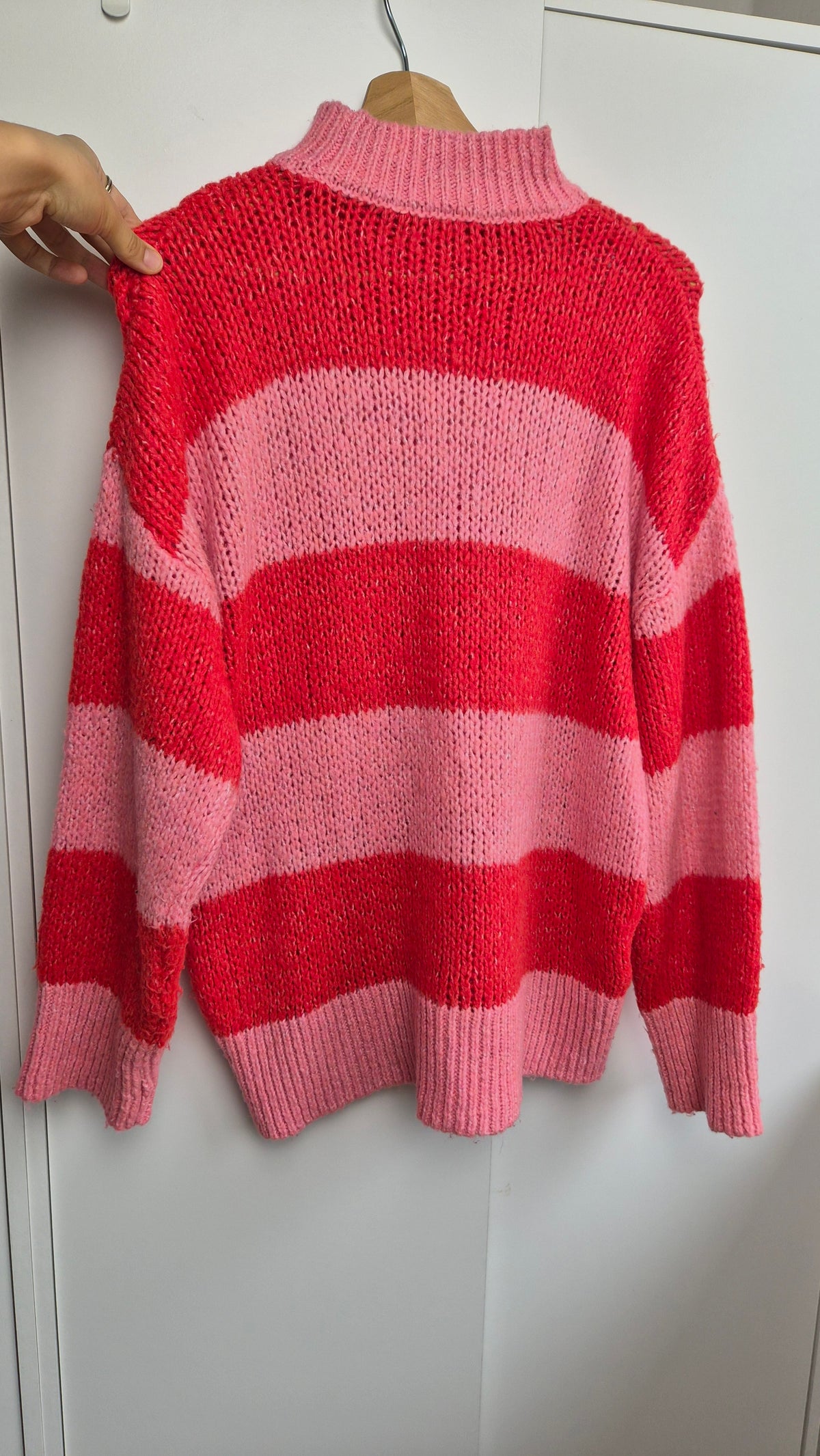 Striped Knit Sweater | Pink Red  | oversized (S)