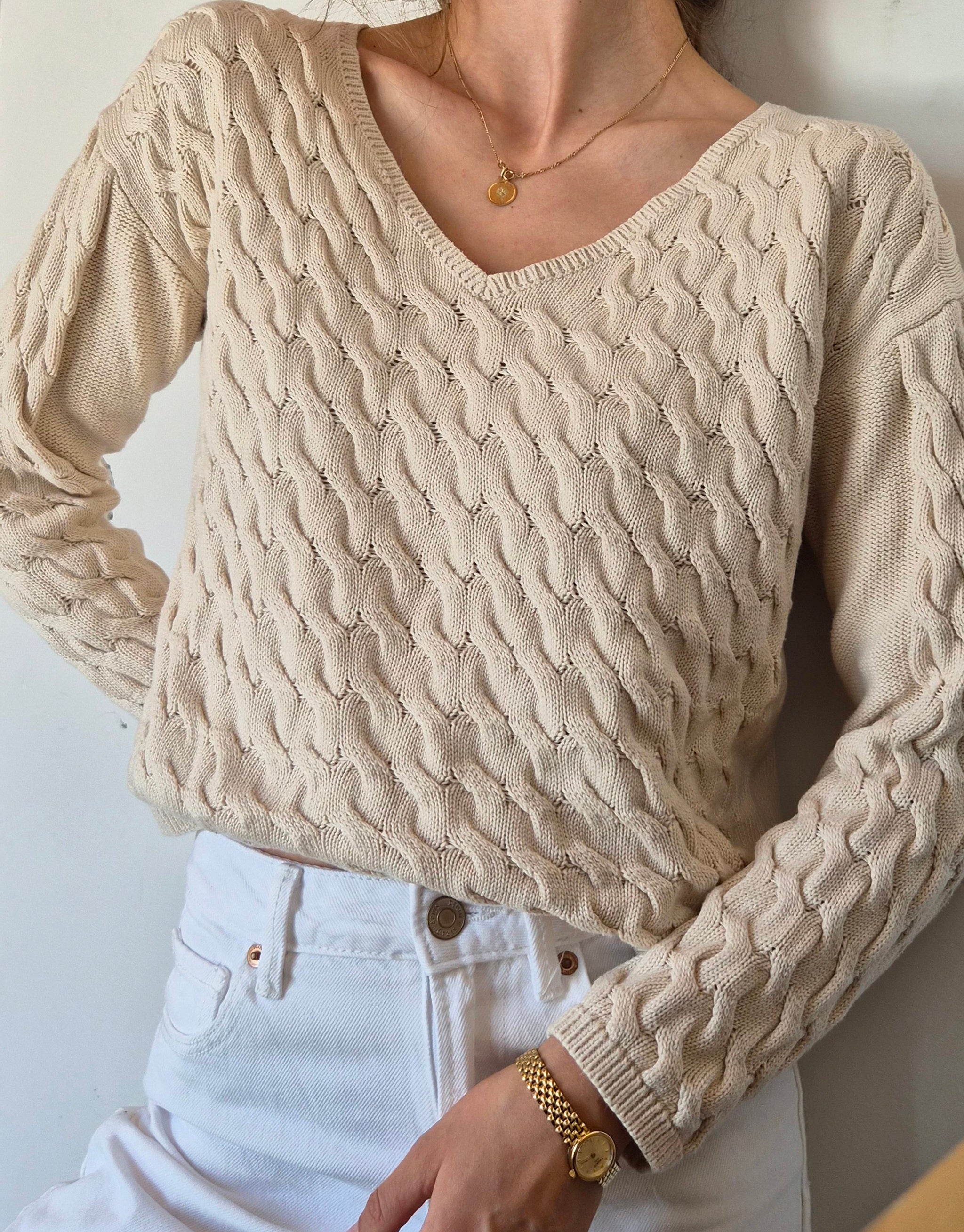 Baumwoll Strickpullover | Beige | Cottage | S