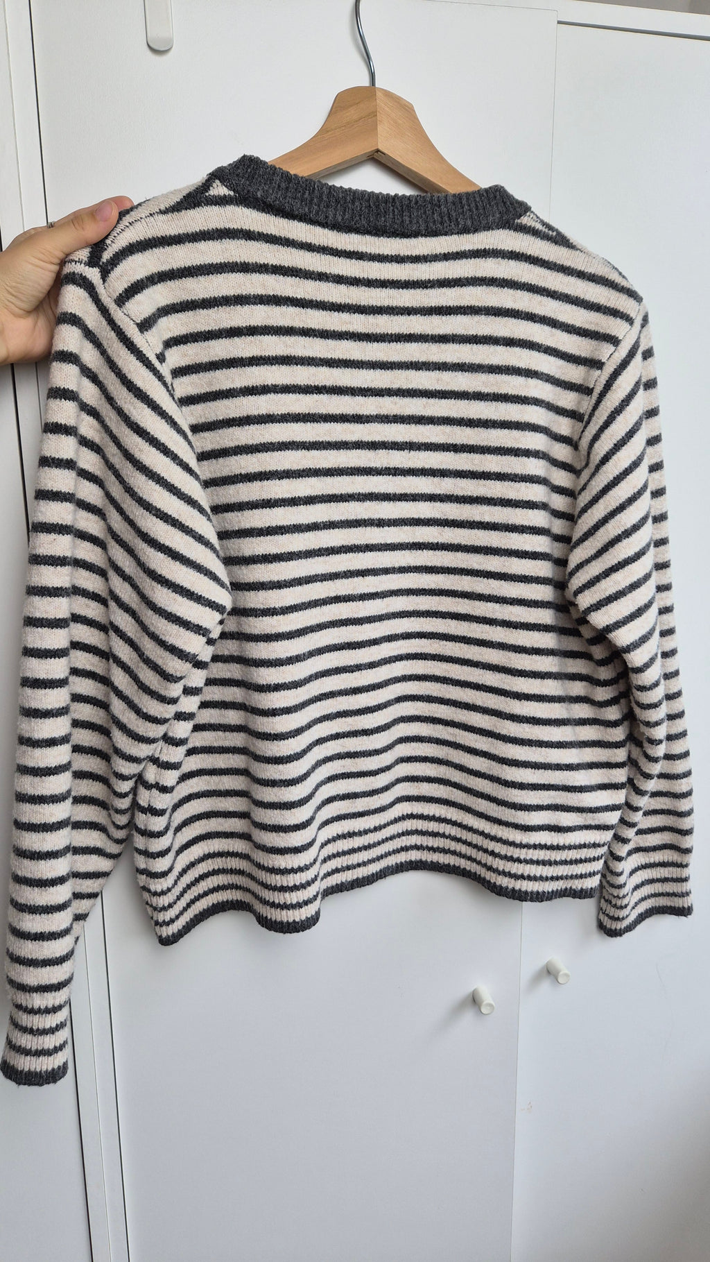 Striped Knit Cardigan| Creamy Grey | Scandi (S)