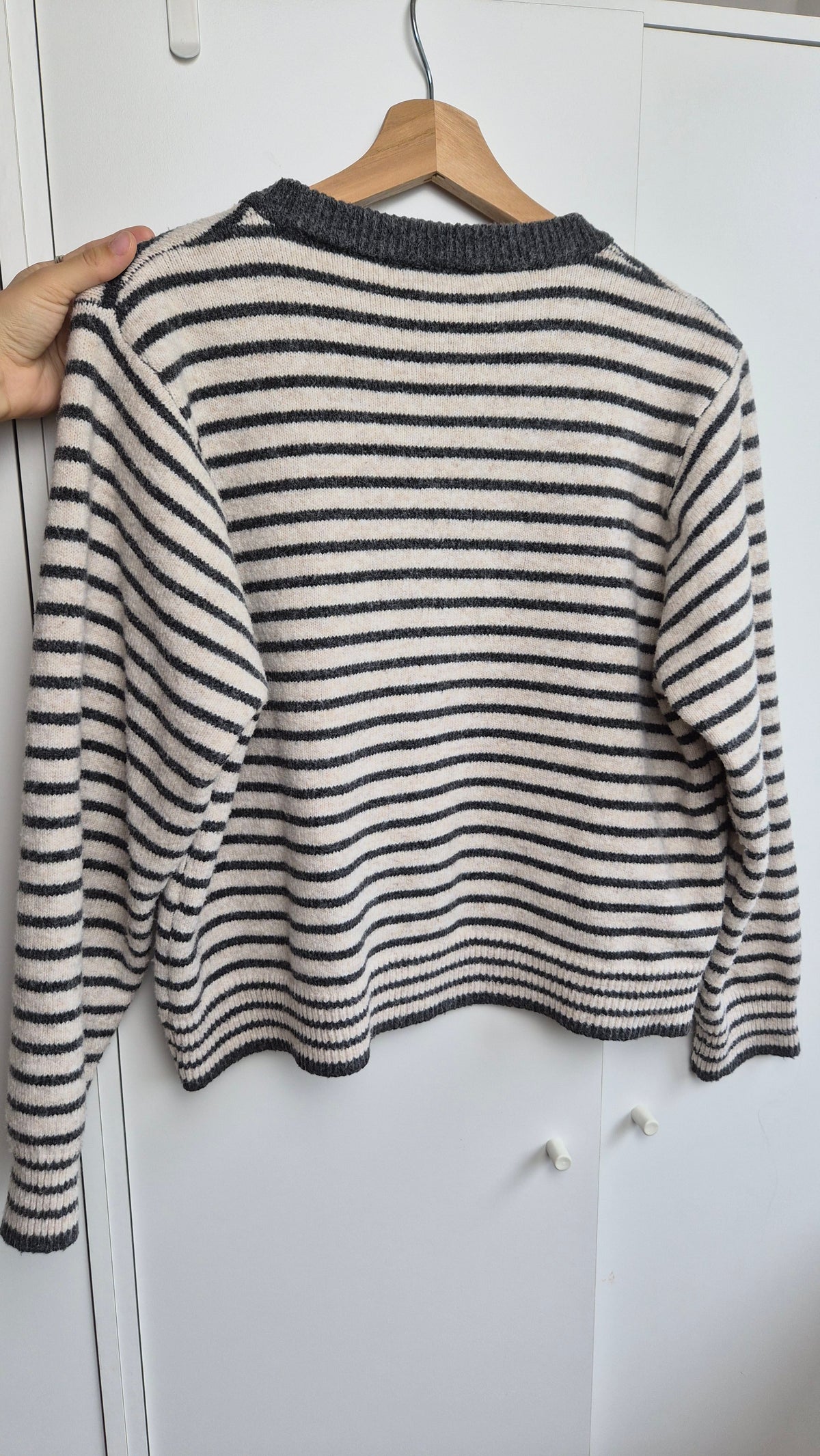 Striped Knit Cardigan| Creamy Grey | Scandi (S)