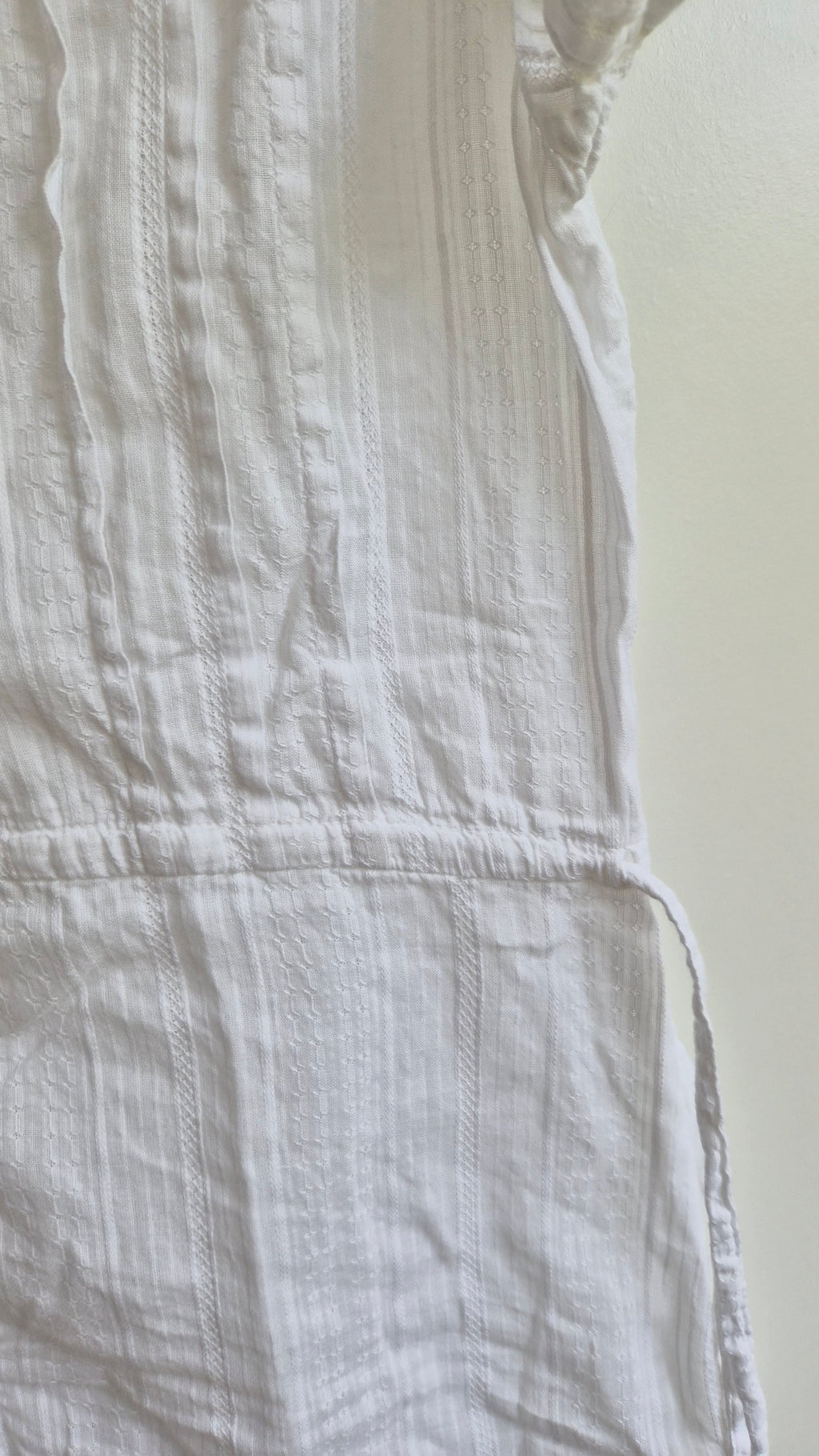 Vintage Sommerbluse Weiß mit Struktur & Taillenzug S