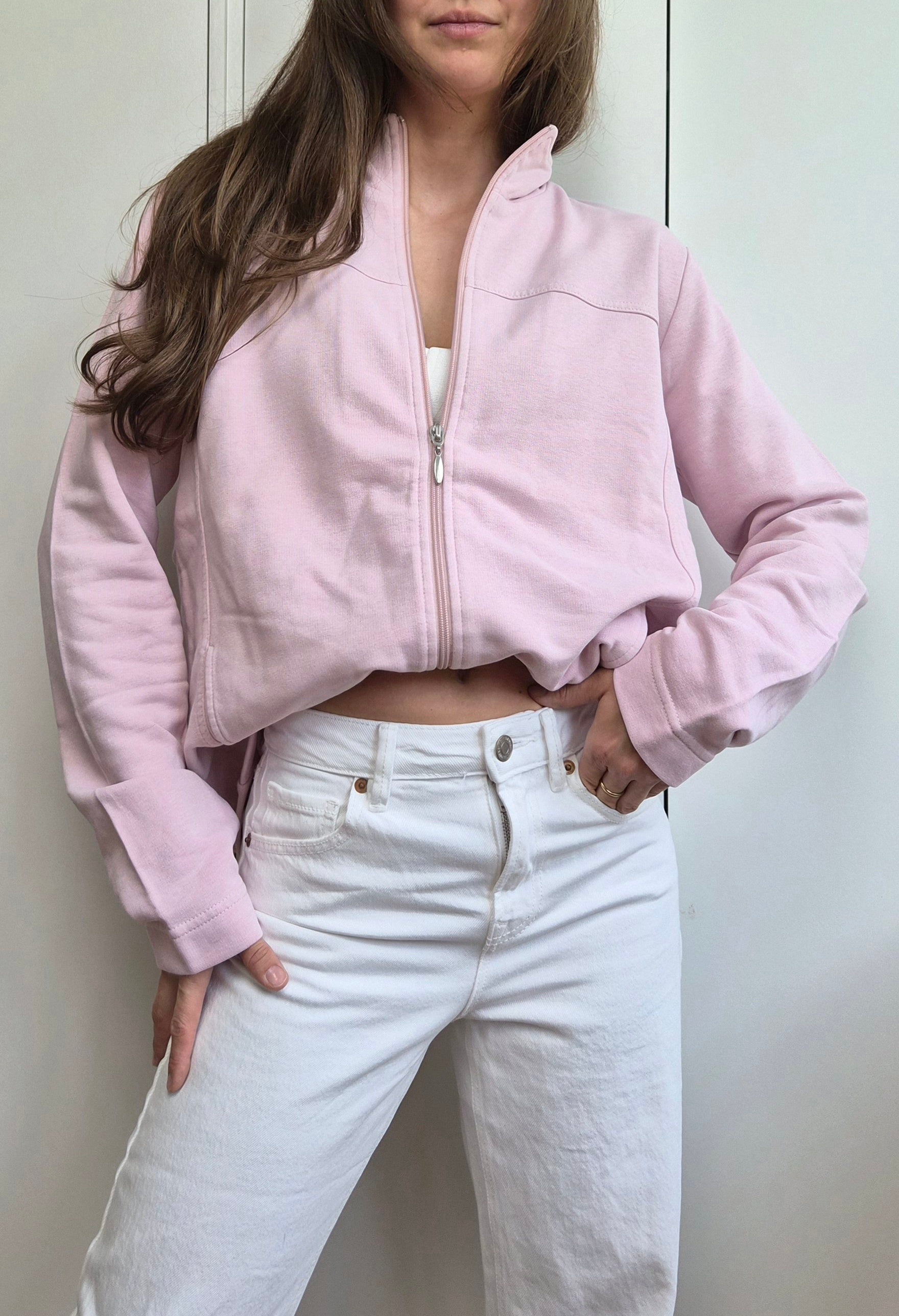 Baumwoll Zip Sweatjacke rosa