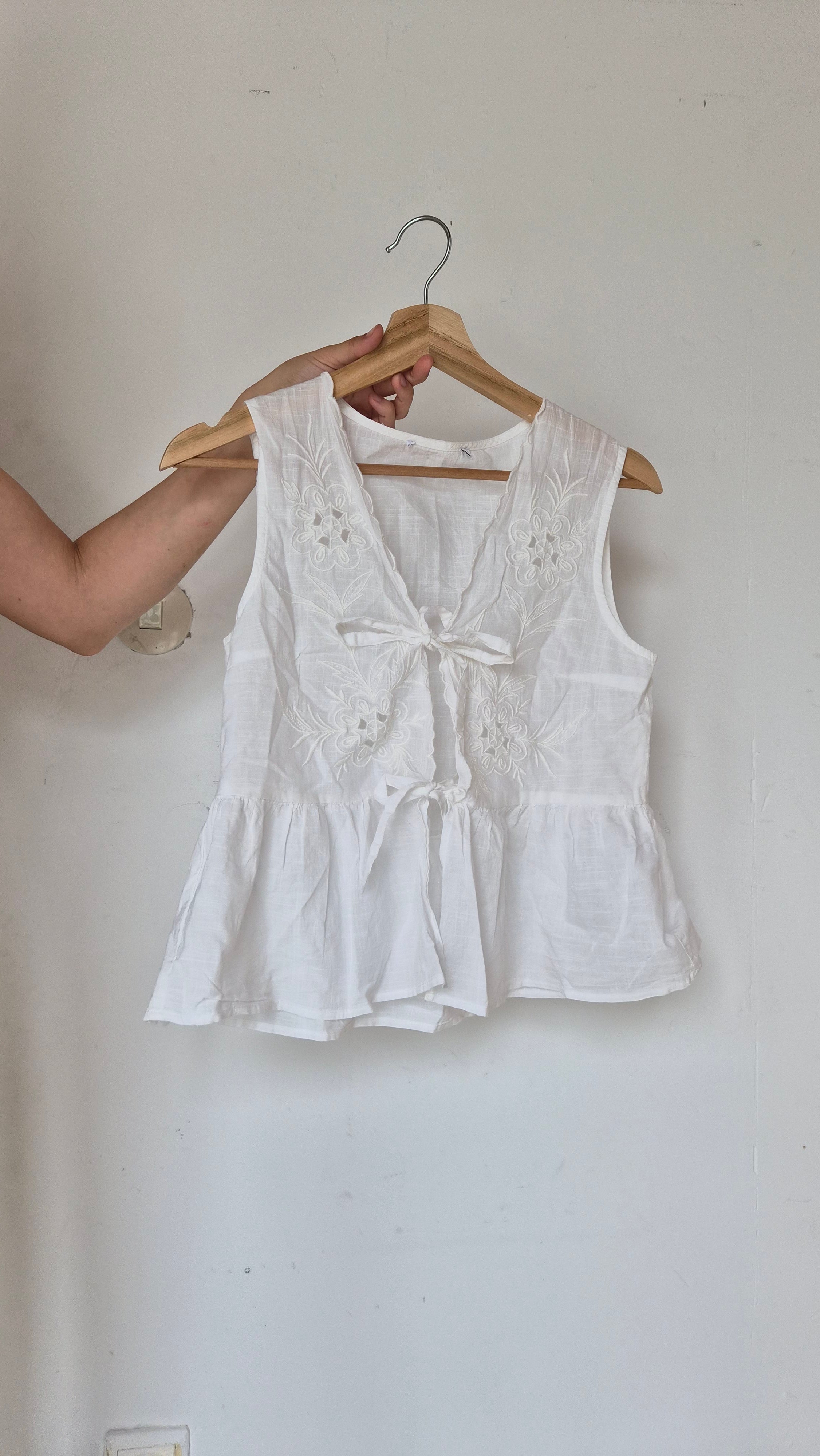 Vintage Leinen-Top mit Schleifendetail S
