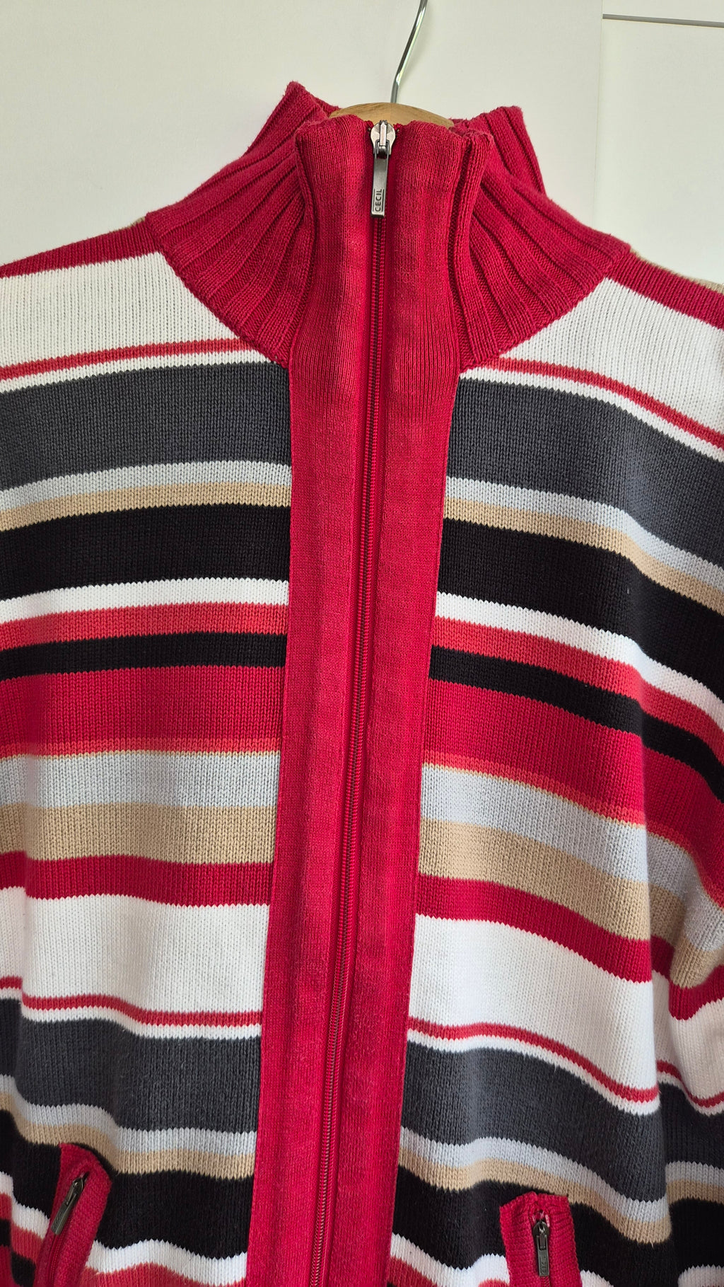 Vintage Zip Strickjacke gestreift