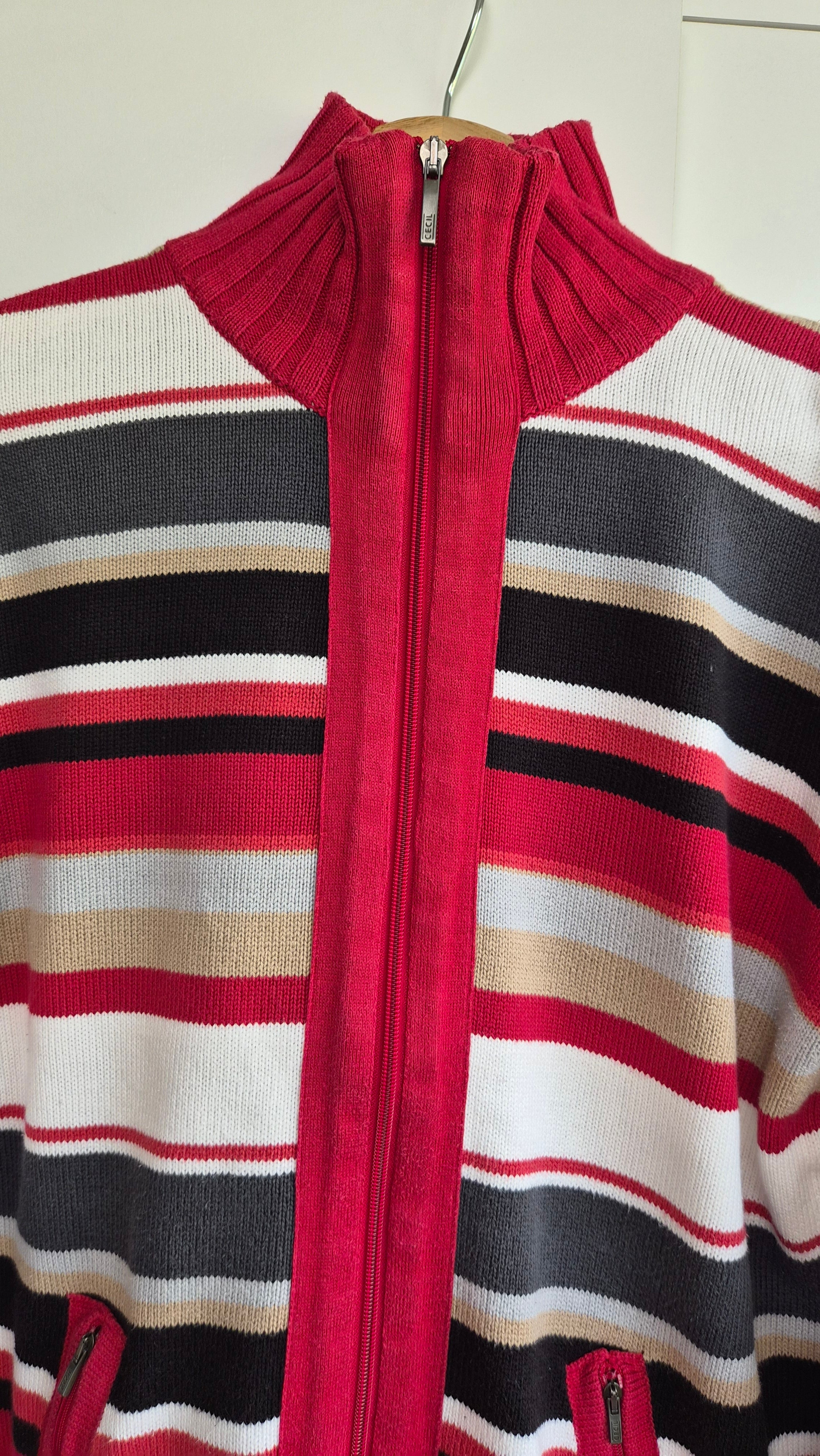 Vintage Zip Strickjacke gestreift