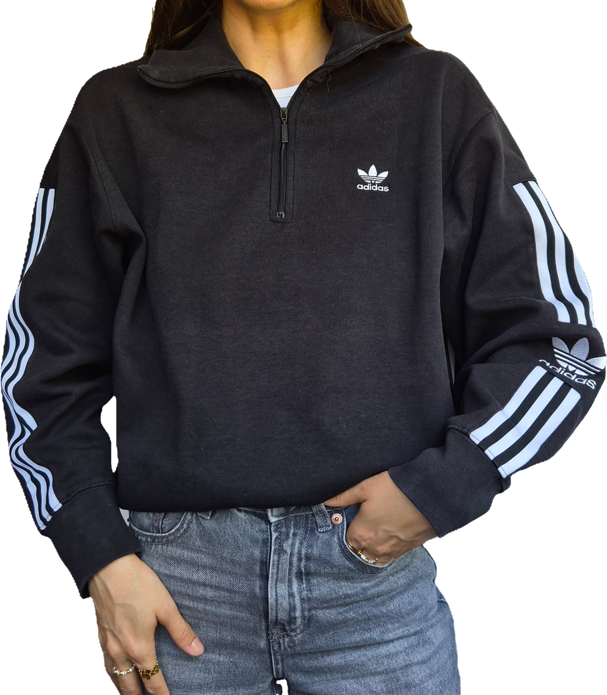 Adidas Halfzip Sweater | Schwarz | Y2K | XS