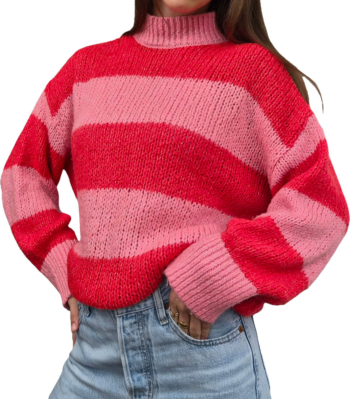 Striped Knit Sweater | Pink Red  | oversized (S)