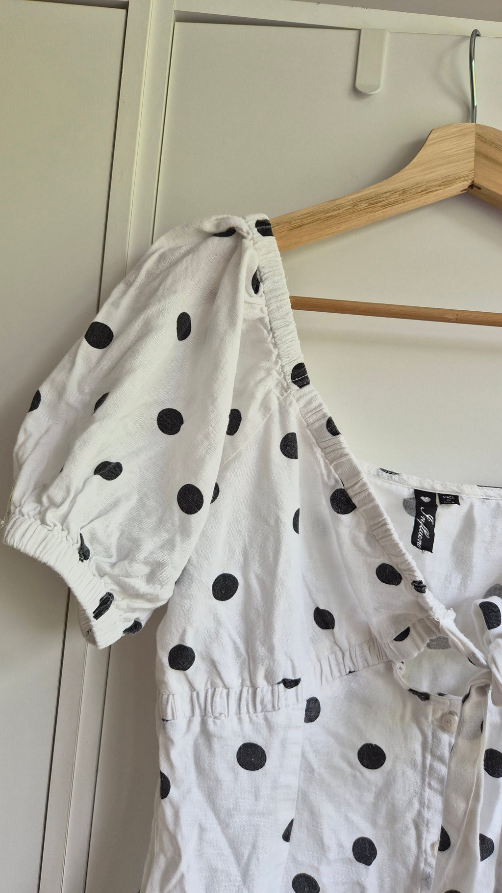 Polka Dot Minikleid | Schwarz weiß | Blogger | Baumwolle Leinen | M