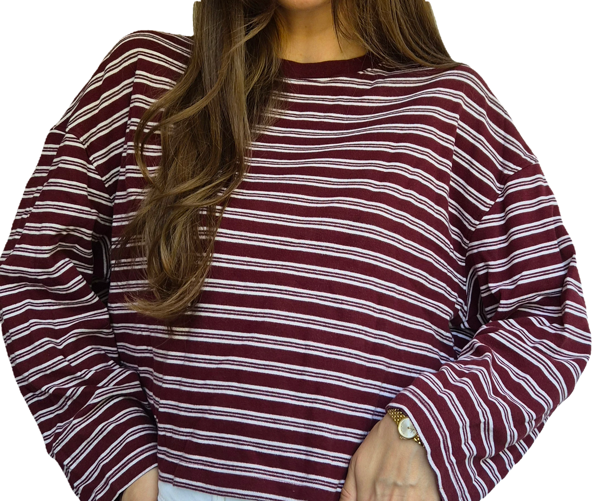 Gestreiftes Longsleeve | Burgundy | Oversized Stripe| S
