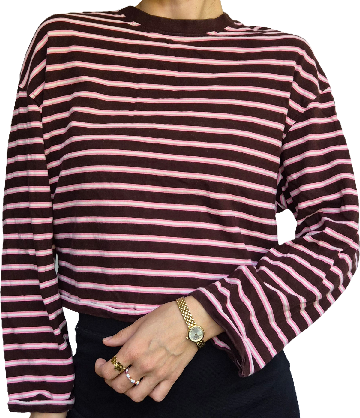 Streifen Longsleeve | 100% Cotton | Braun Pink | XS