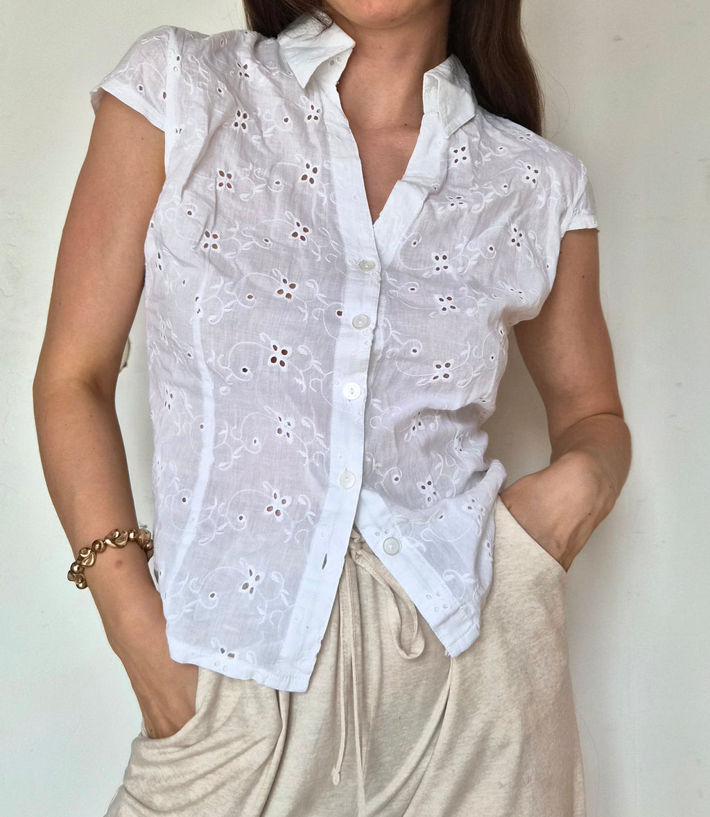 Lochstickerei Bluse 100% Baumwolle Weiß S