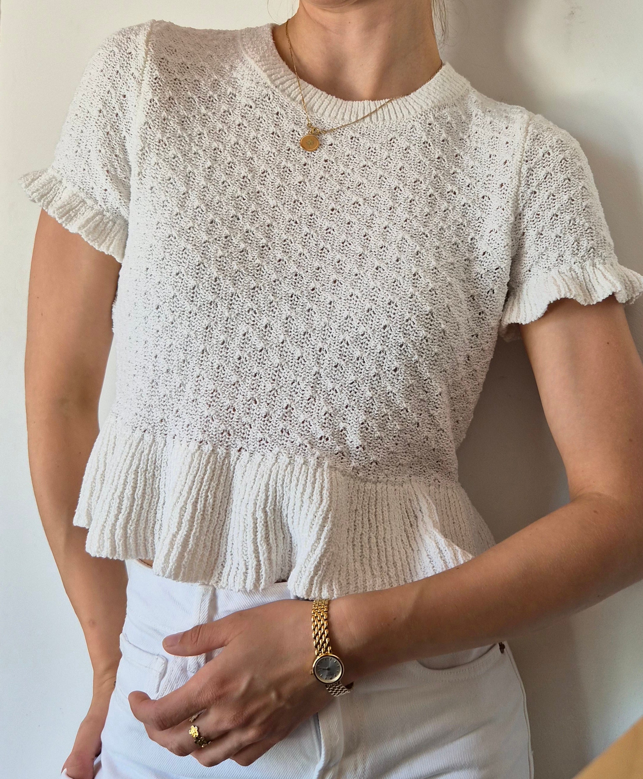 Häkel T-Shirt | Weiß |Boho | S