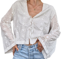White Vintage Broderie Blouse | Tie Front | Baumwolle | M