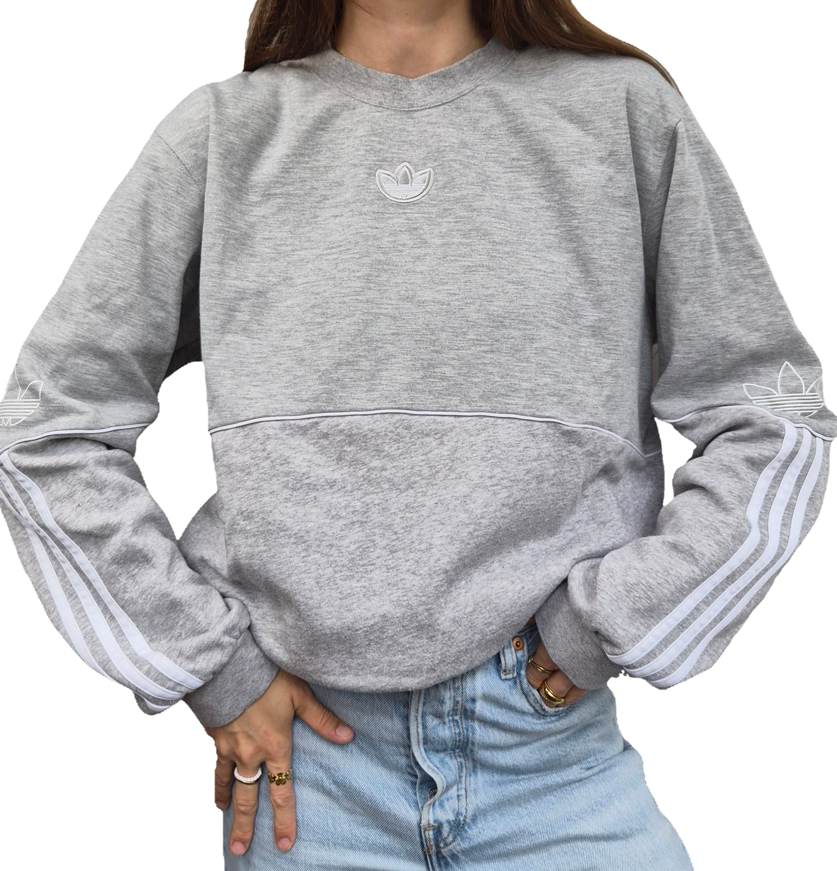 Adidas Sweatshirt Grey | Basic Grey 3-Stripes (L)