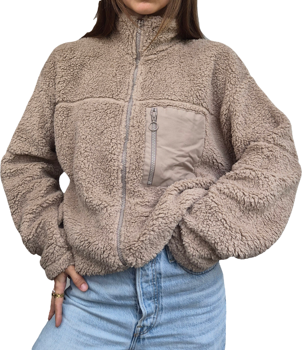 Teddy Fleece Jacke| Beigy Taupe | Full Zip (M)