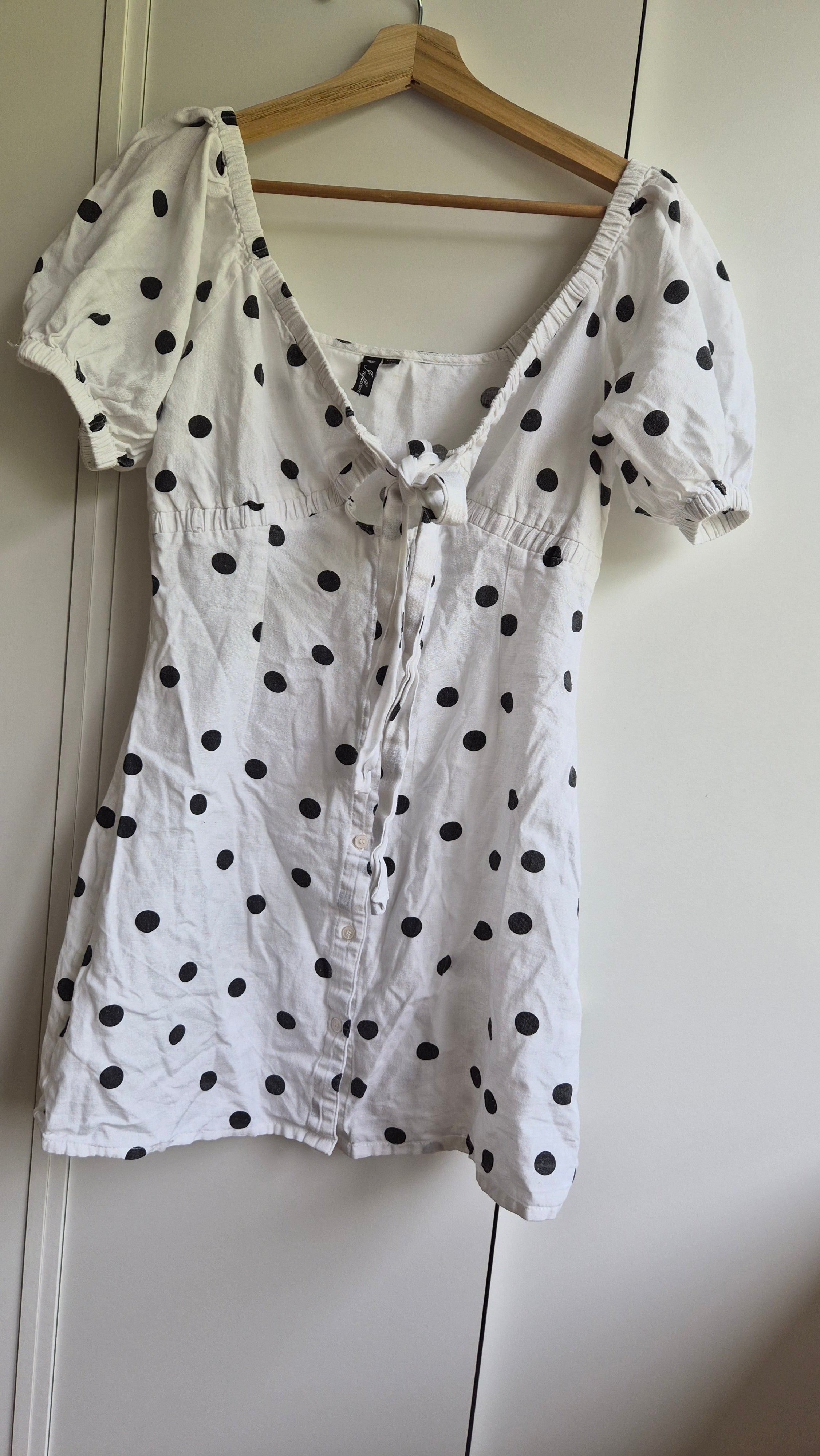 Polka Dot Minikleid | Schwarz weiß | Blogger | Baumwolle Leinen | M