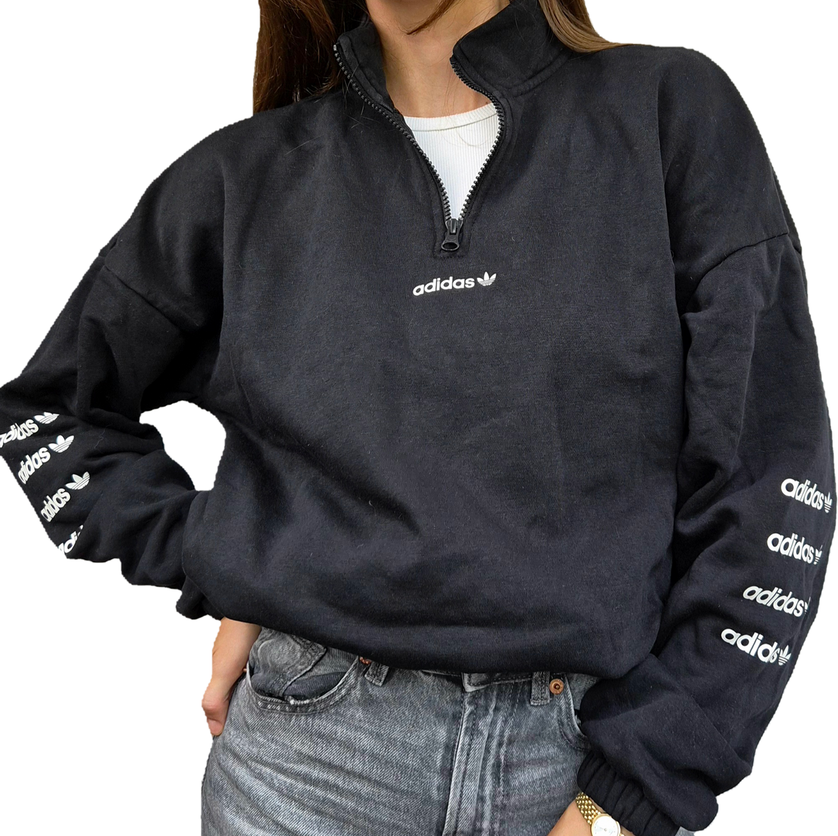 Adidas Halfzip Sweatshirt | Schwarz | Logo Details| 40