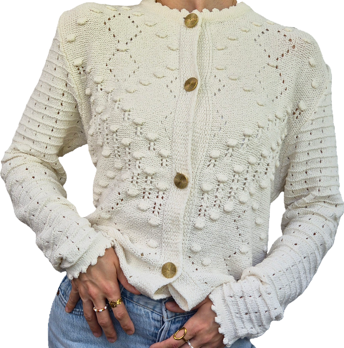 Crochet Cardigan | 100% Baumwolle | creme (S)