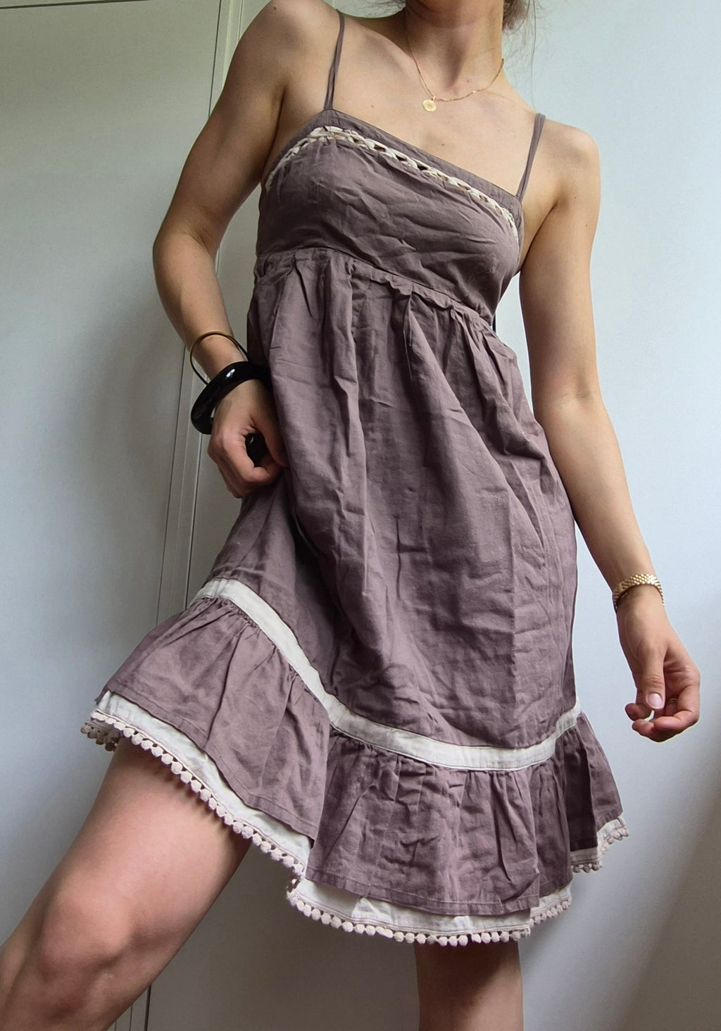 Baumwoll Midikleid | braun | Cottage | XS