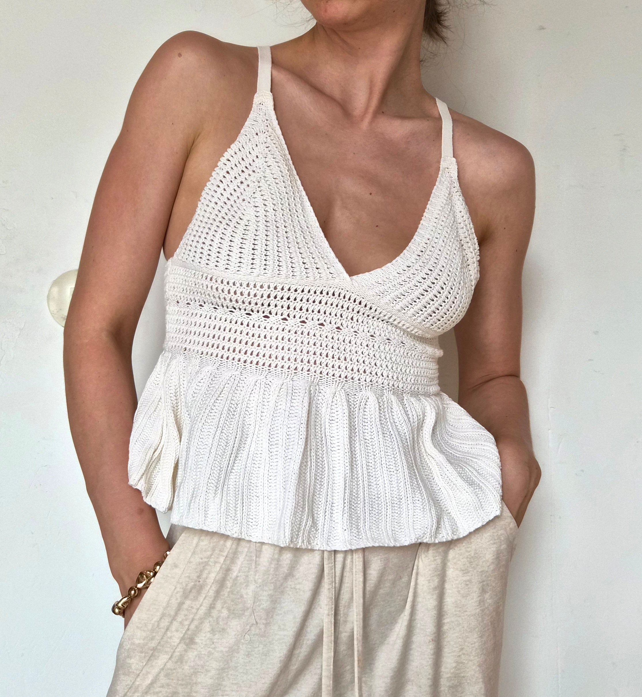 Häkel-Top in Off-White S