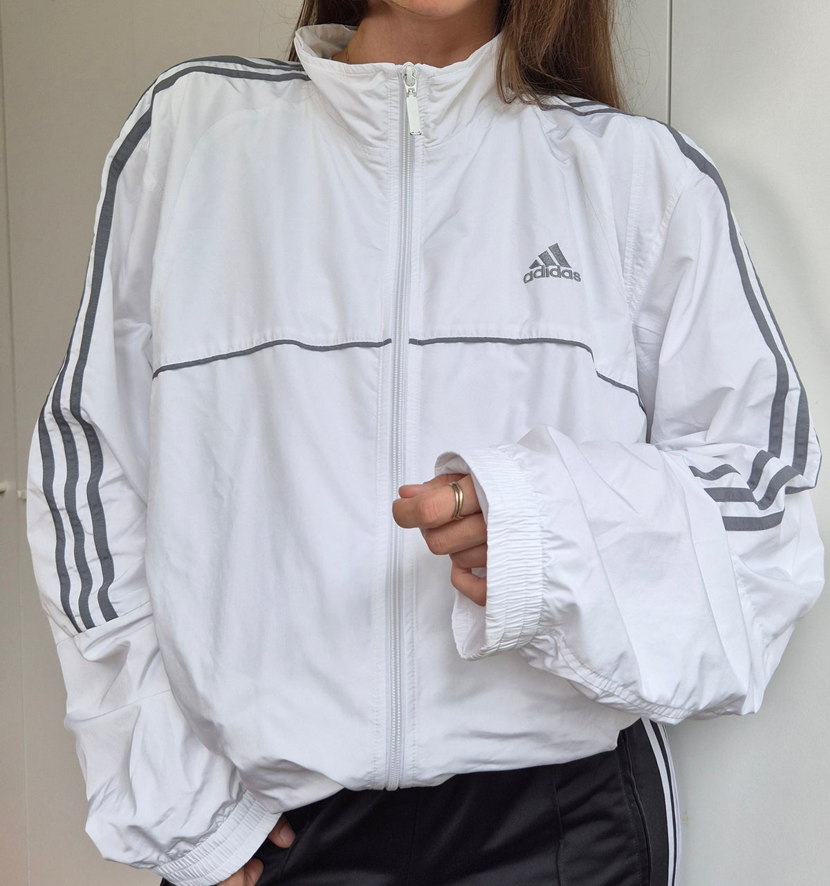 Vintage Adidas Track Jacket | White | 3-Stripes | L