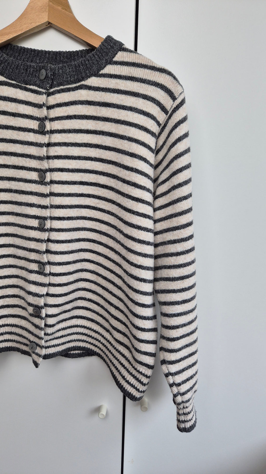 Striped Knit Cardigan| Creamy Grey | Scandi (S)