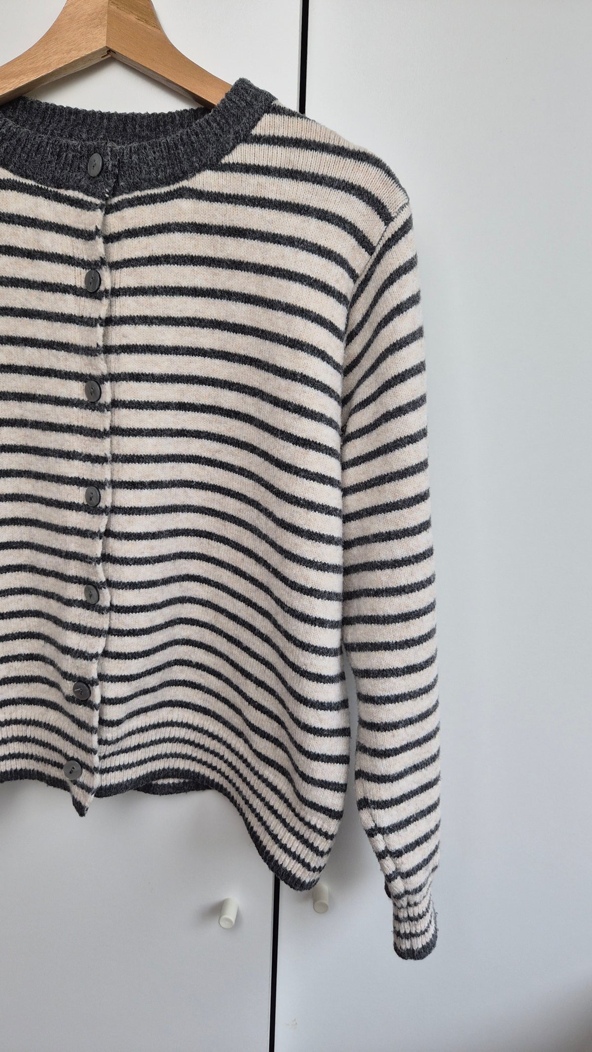 Striped Knit Cardigan| Creamy Grey | Scandi (S)