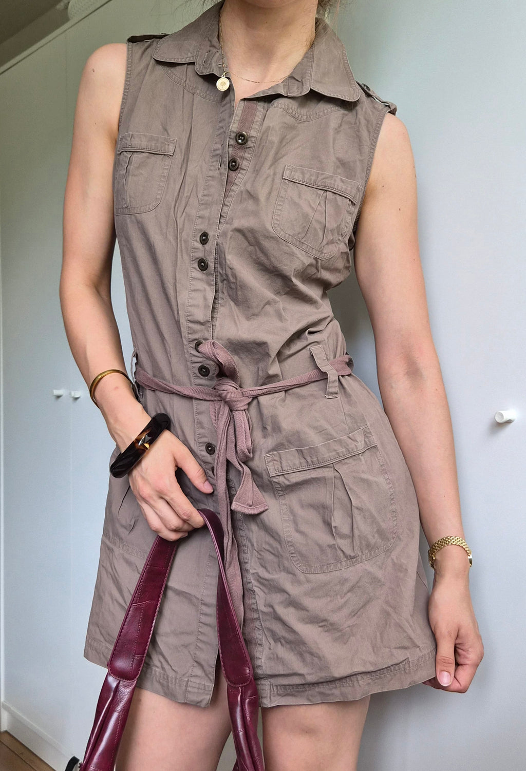 Baumwoll Minikleid | braun | Y2K | S