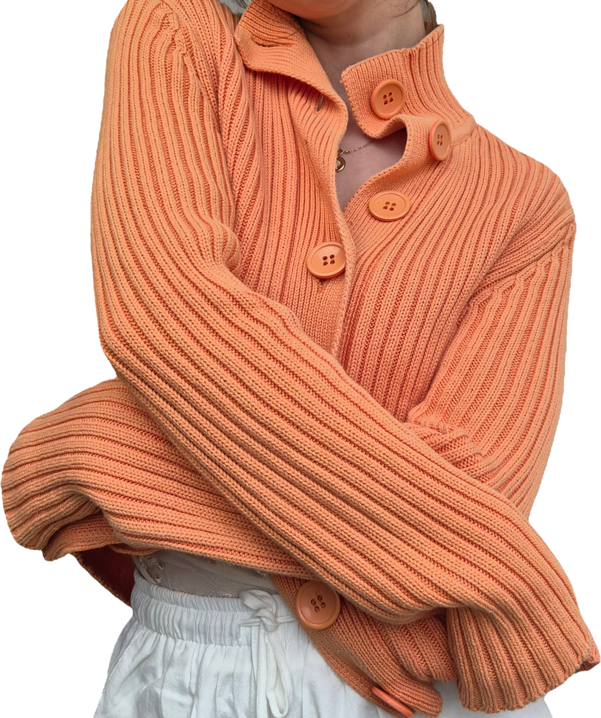 Vintage Cardigan | Bright Orange | 100% Baumwolle (S)