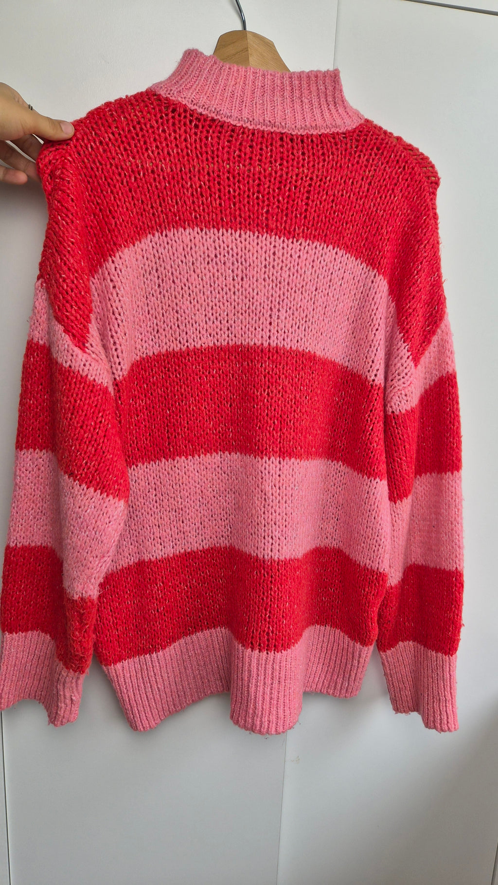 Striped Knit Sweater | Pink Red  | oversized (S)