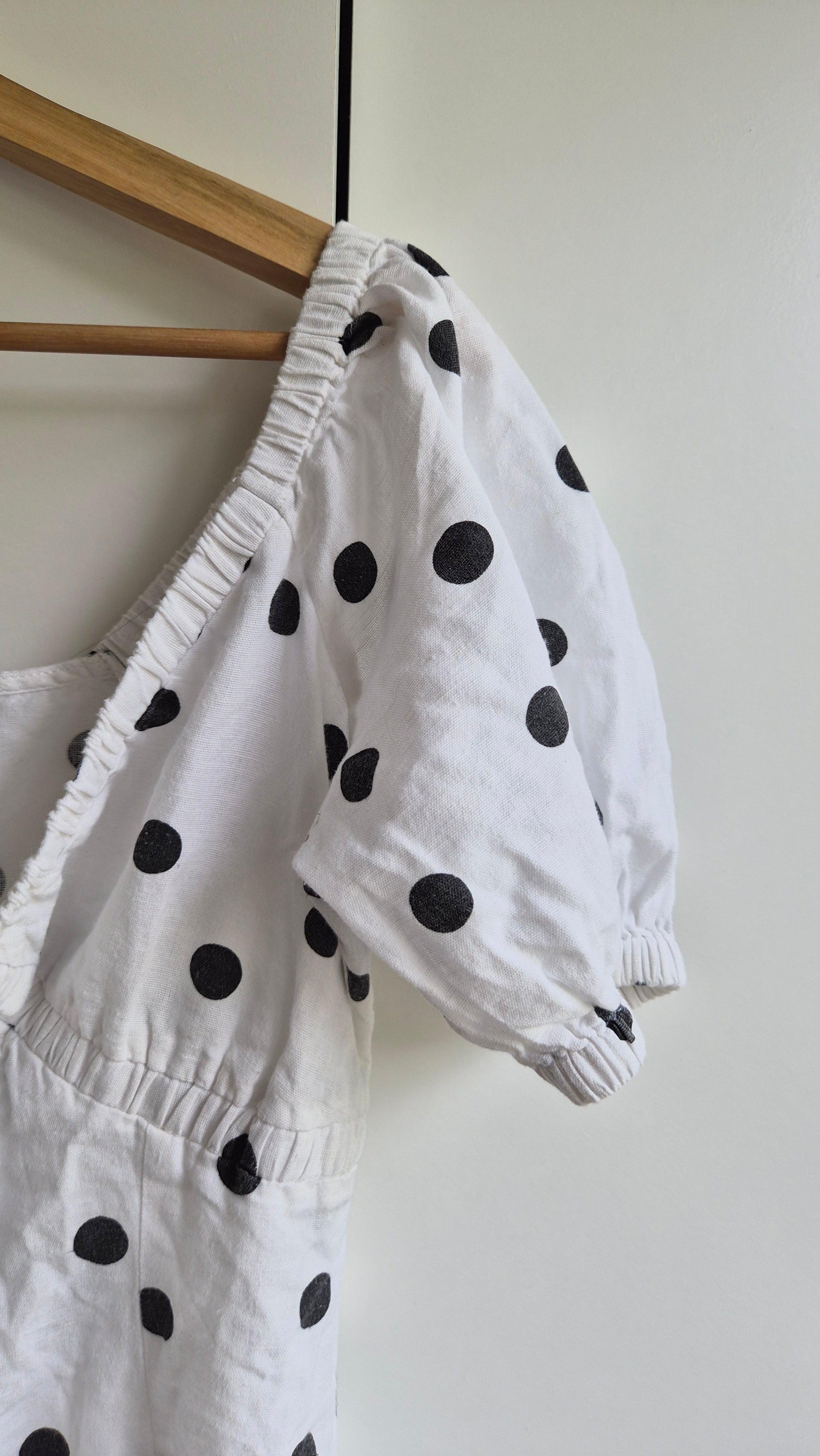 Polka Dot Minikleid | Schwarz weiß | Blogger | Baumwolle Leinen | M