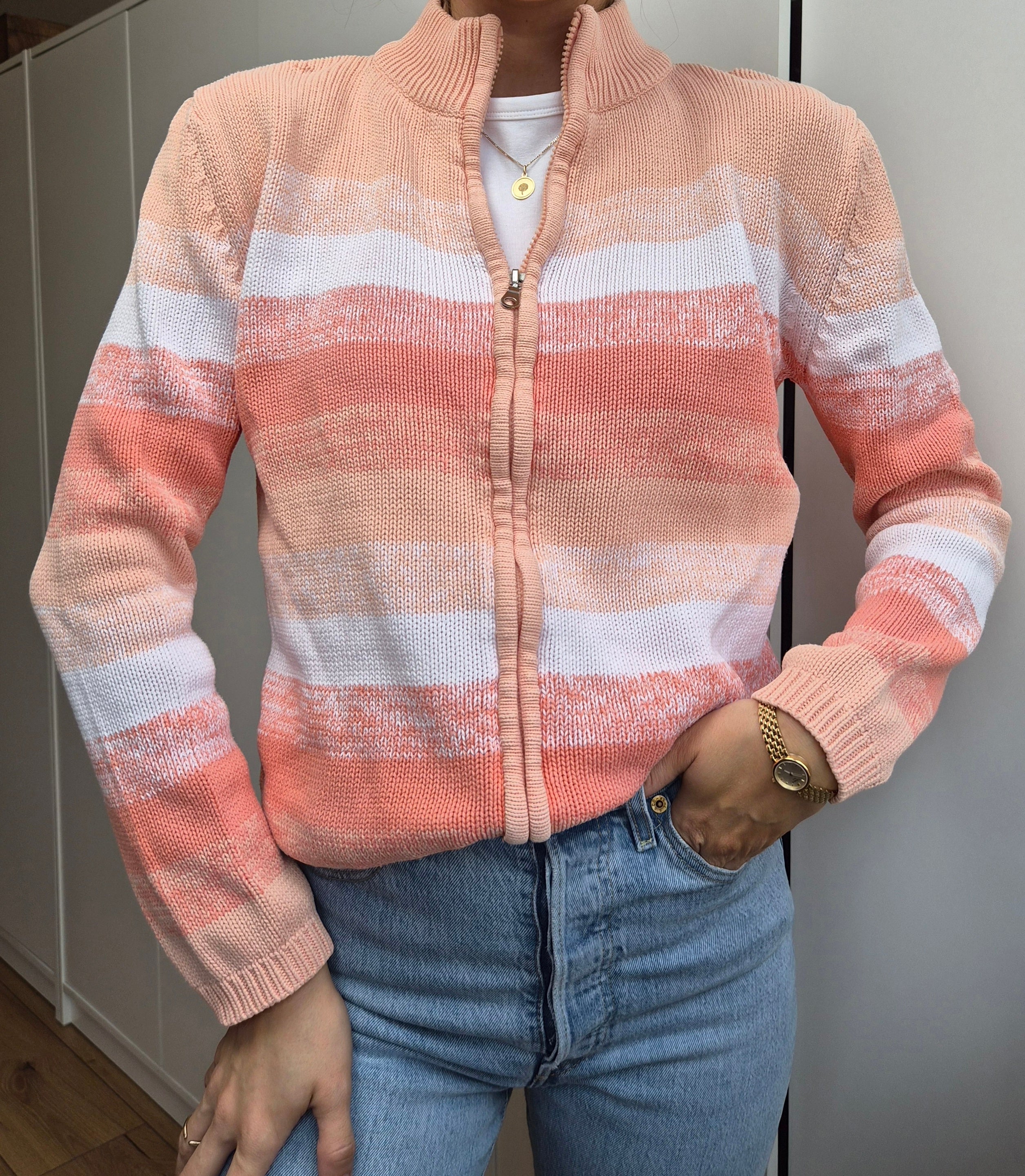 Baumwoll Zip Strickjacke