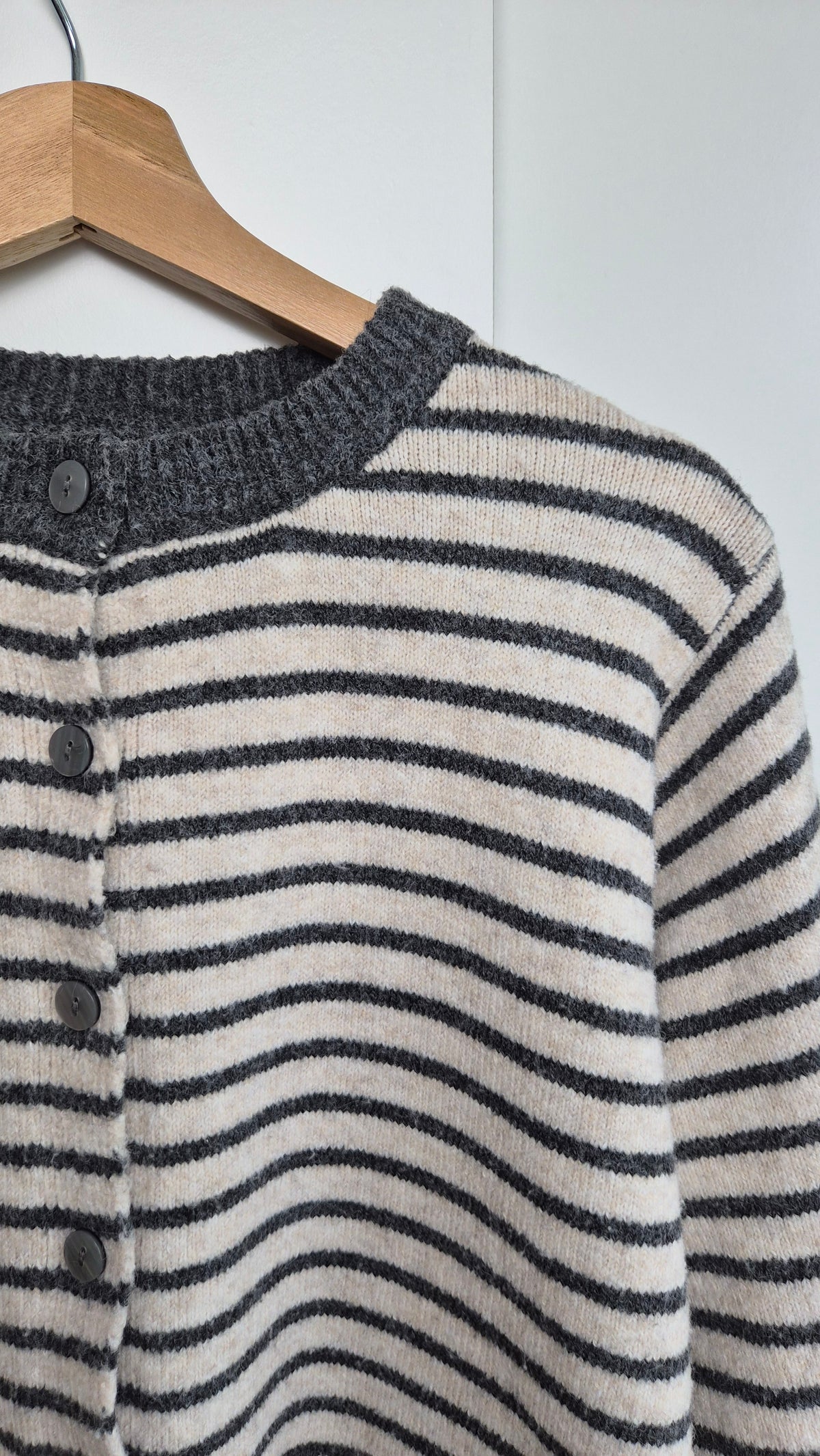 Striped Knit Cardigan| Creamy Grey | Scandi (S)