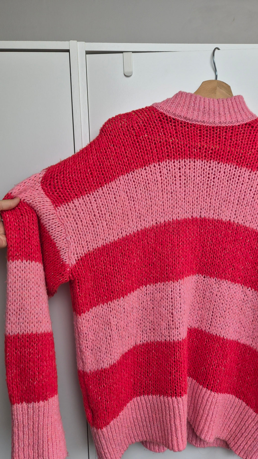 Striped Knit Sweater | Pink Red  | oversized (S)