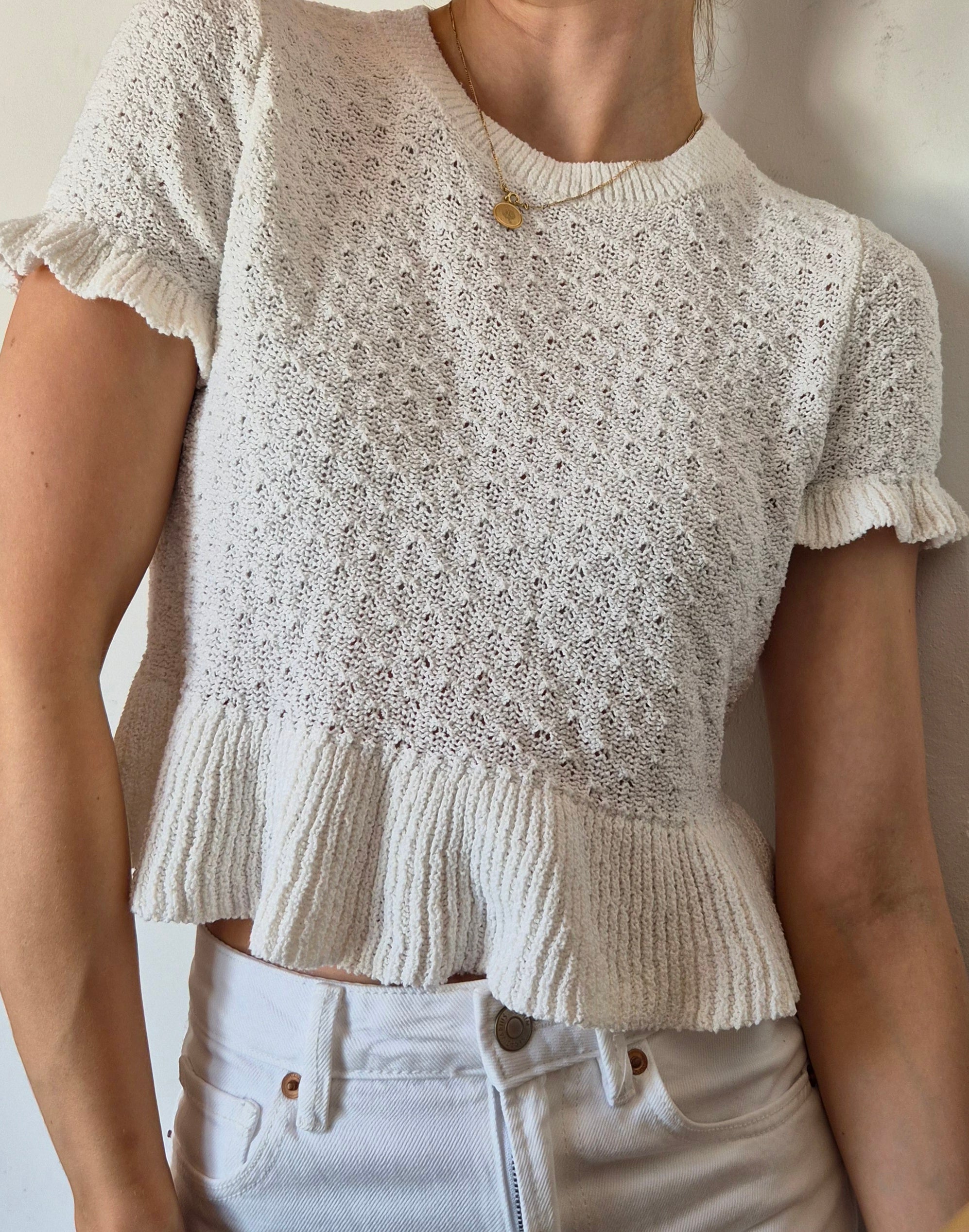 Häkel T-Shirt | Weiß |Boho | S