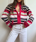 Vintage Zip Strickjacke gestreift