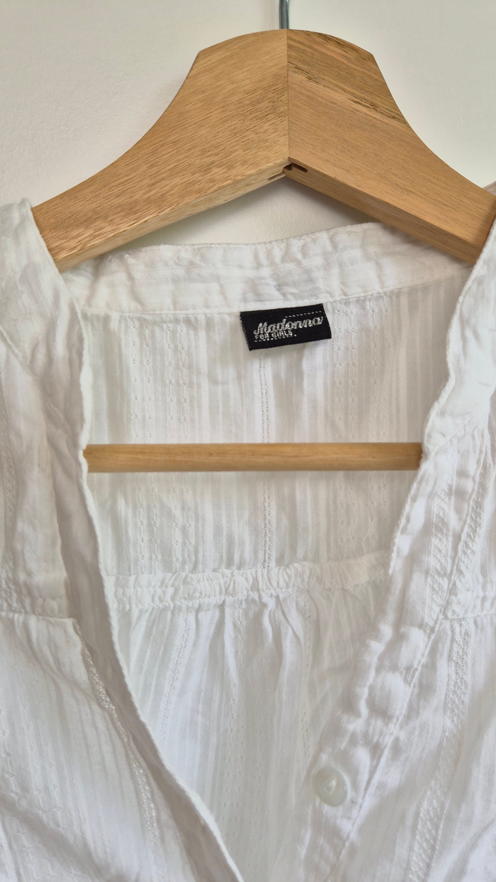 Vintage Sommerbluse Weiß mit Struktur & Taillenzug S