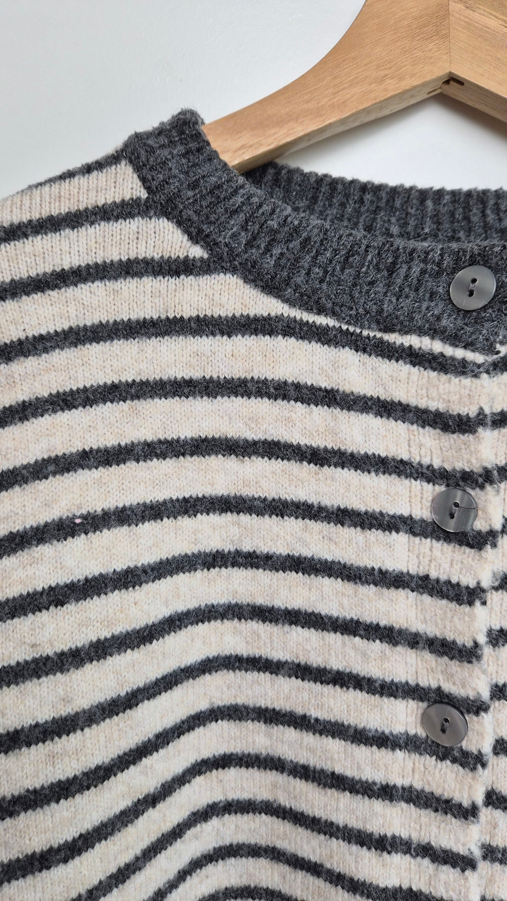 Striped Knit Cardigan| Creamy Grey | Scandi (S)
