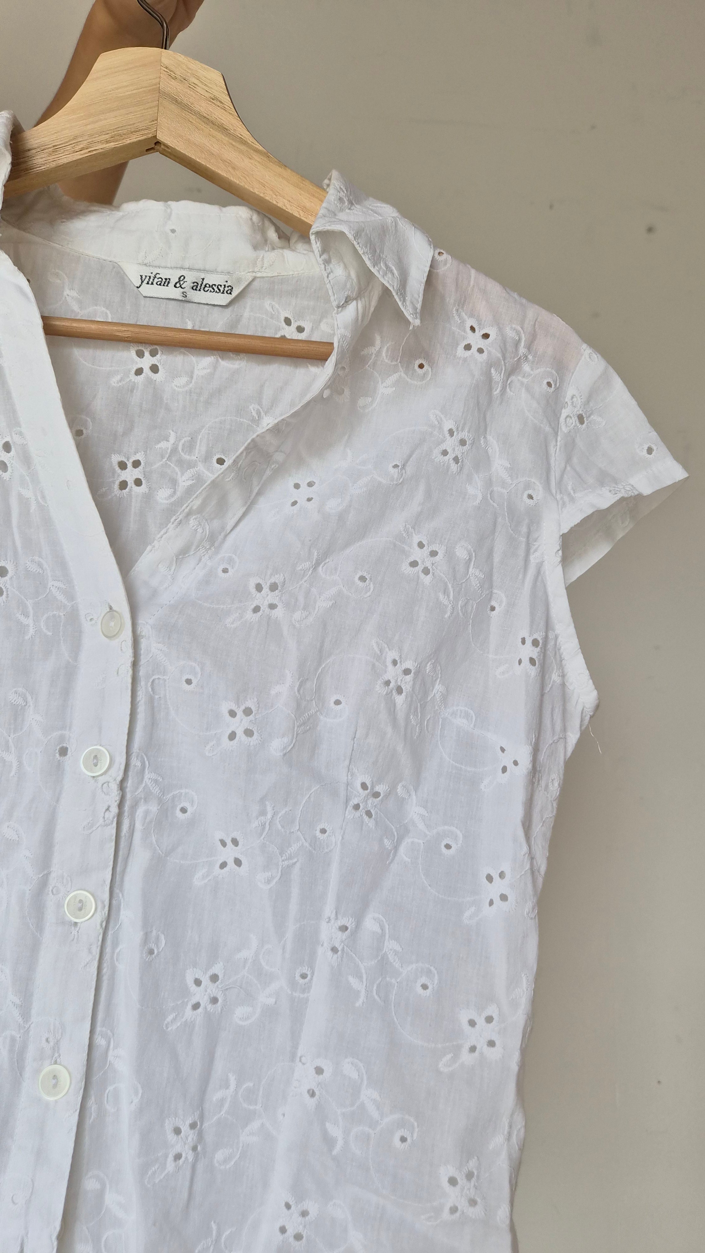 Lochstickerei Bluse 100% Baumwolle Weiß S