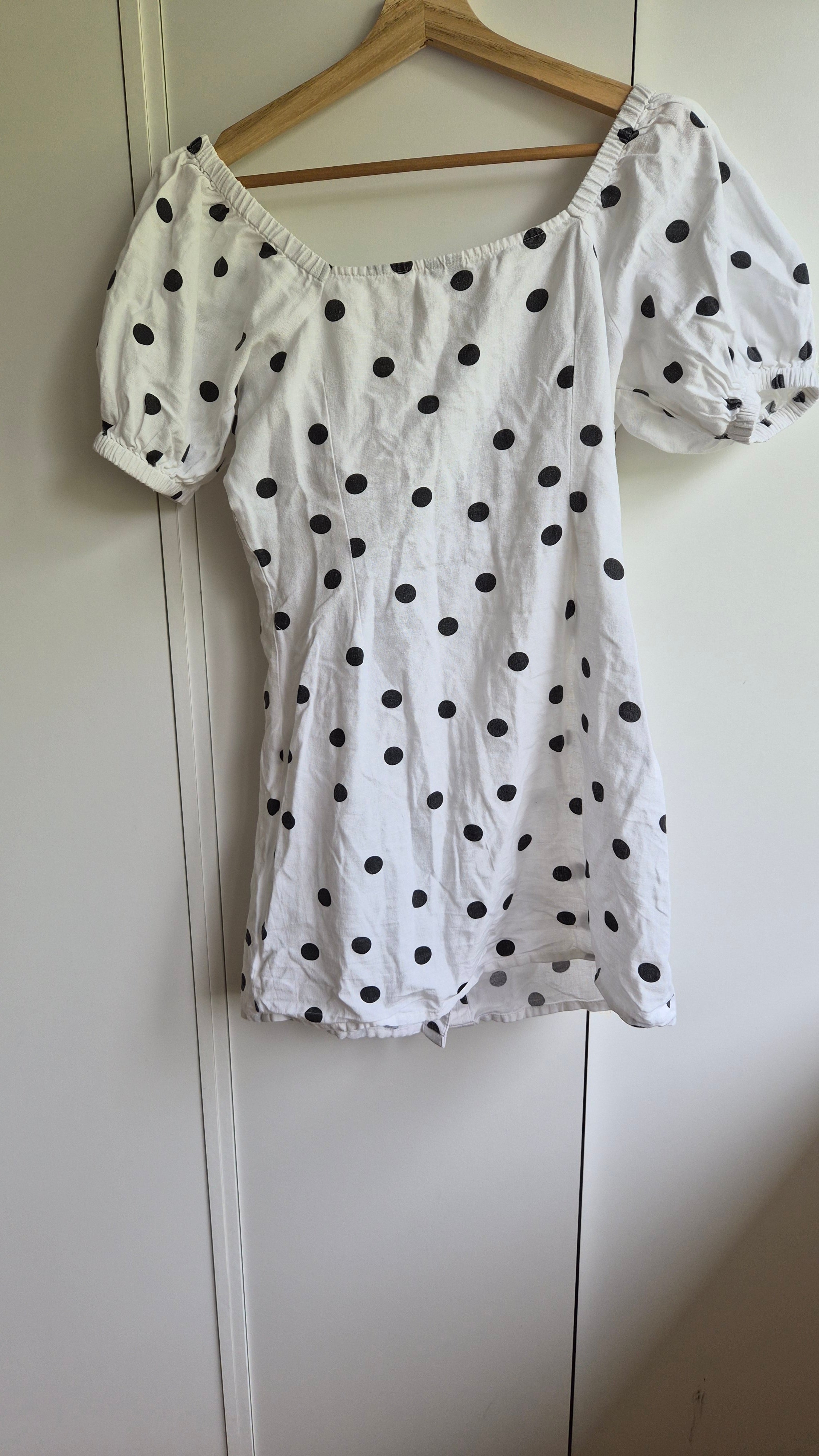 Polka Dot Minikleid | Schwarz weiß | Blogger | Baumwolle Leinen | M