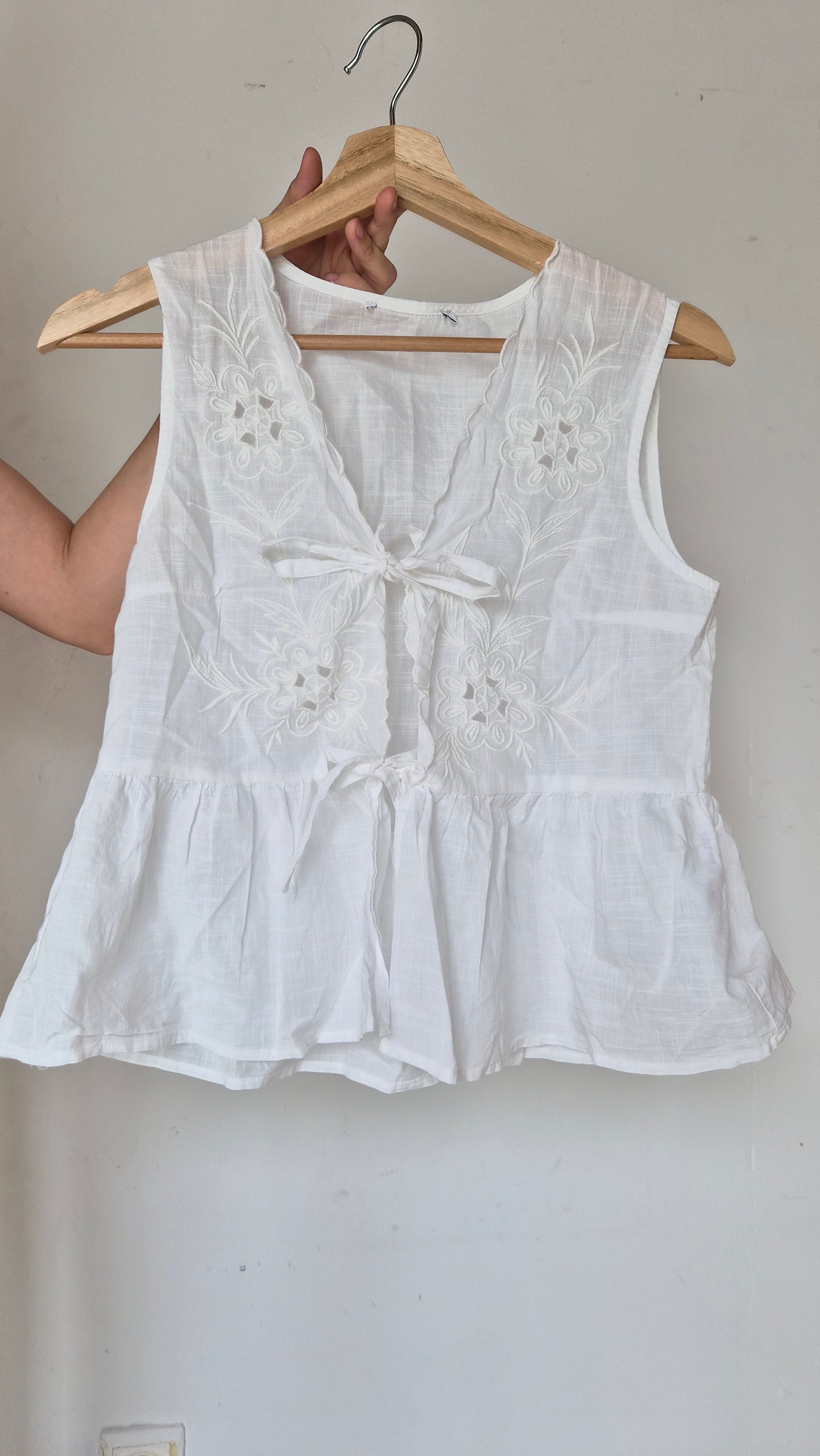 Vintage Leinen-Top mit Schleifendetail S