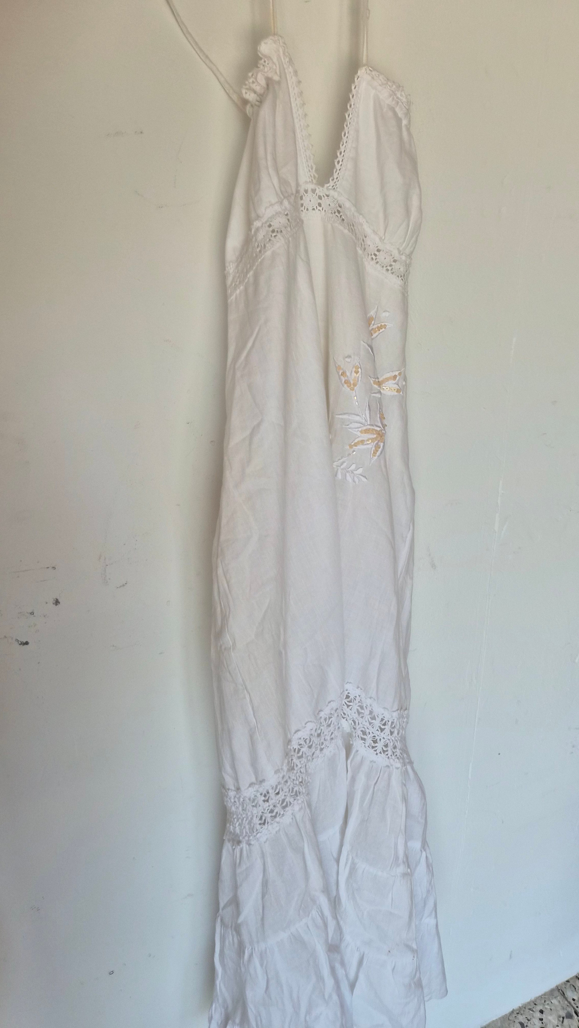 Long Dress | Baumwolle | weiß | Boho | Gr.S