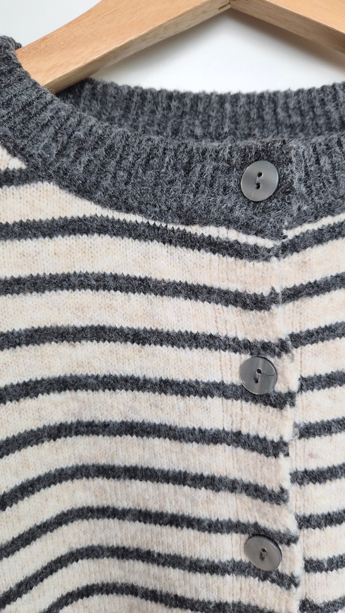 Striped Knit Cardigan| Creamy Grey | Scandi (S)