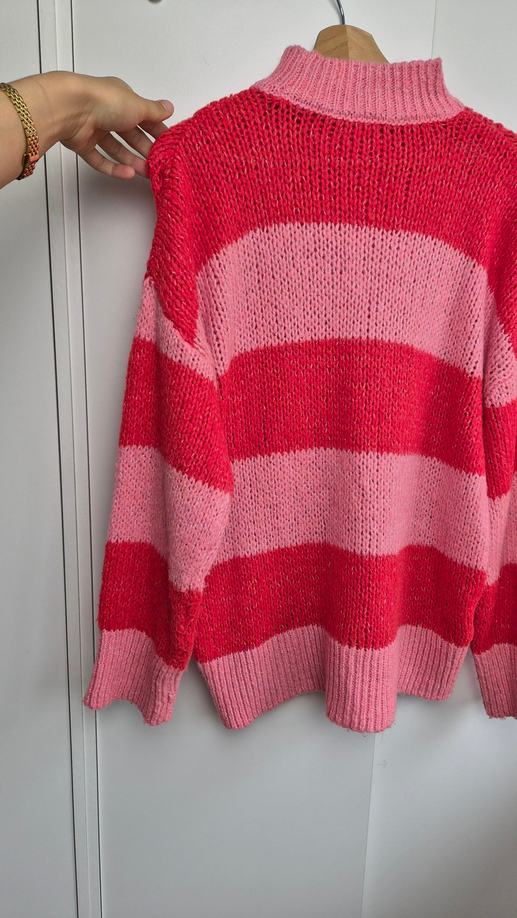 Striped Knit Sweater | Pink Red  | oversized (S)