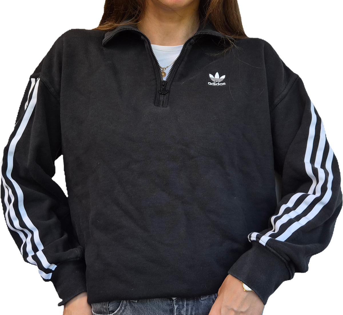 Adidas Halfzip Sweatshirt | Schwarz  | Baumwolle | S