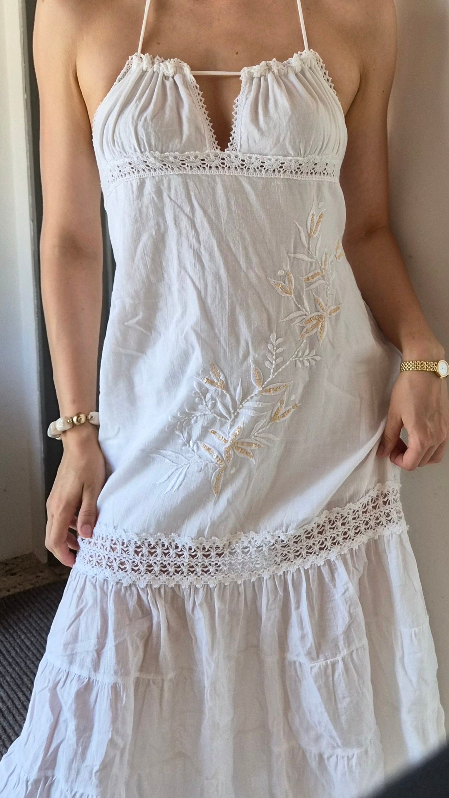 Long Dress | Baumwolle | weiß | Boho | Gr.S